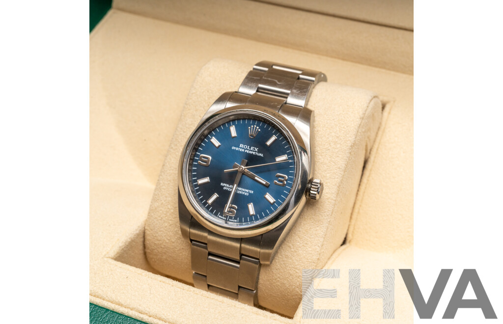 Rolex Oyster Perpetual 36 Blue Face Superlative Chronometer Automatic & Hand Wind Movement, Model - 116000