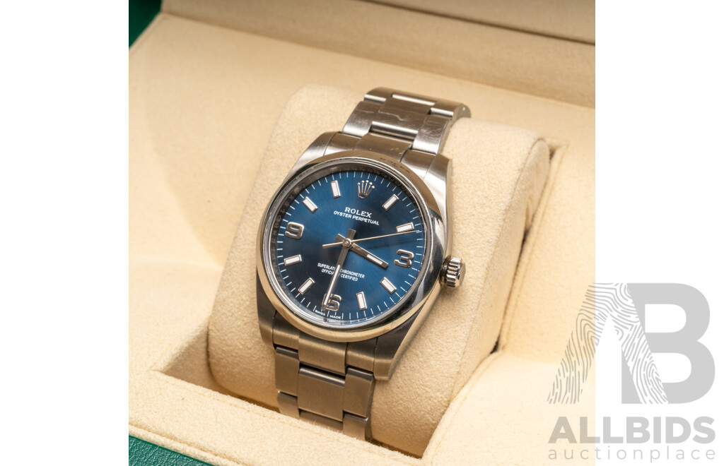 Rolex Oyster Perpetual 36 Blue Face Superlative Chronometer Automatic & Hand Wind Movement, Model - 116000