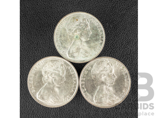 Three Australian 1966 Round Silver Fifty Cent Coins .800