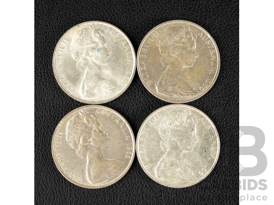 Four Australian 1966 Round Silver Fifty Cent Coins .800