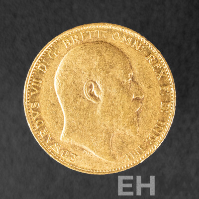 Australian 1905 KEVII Gold Sovereign, London Mint .917