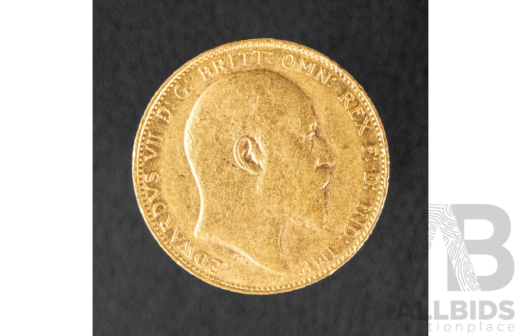 Australian 1905 KEVII Gold Sovereign, London Mint .917