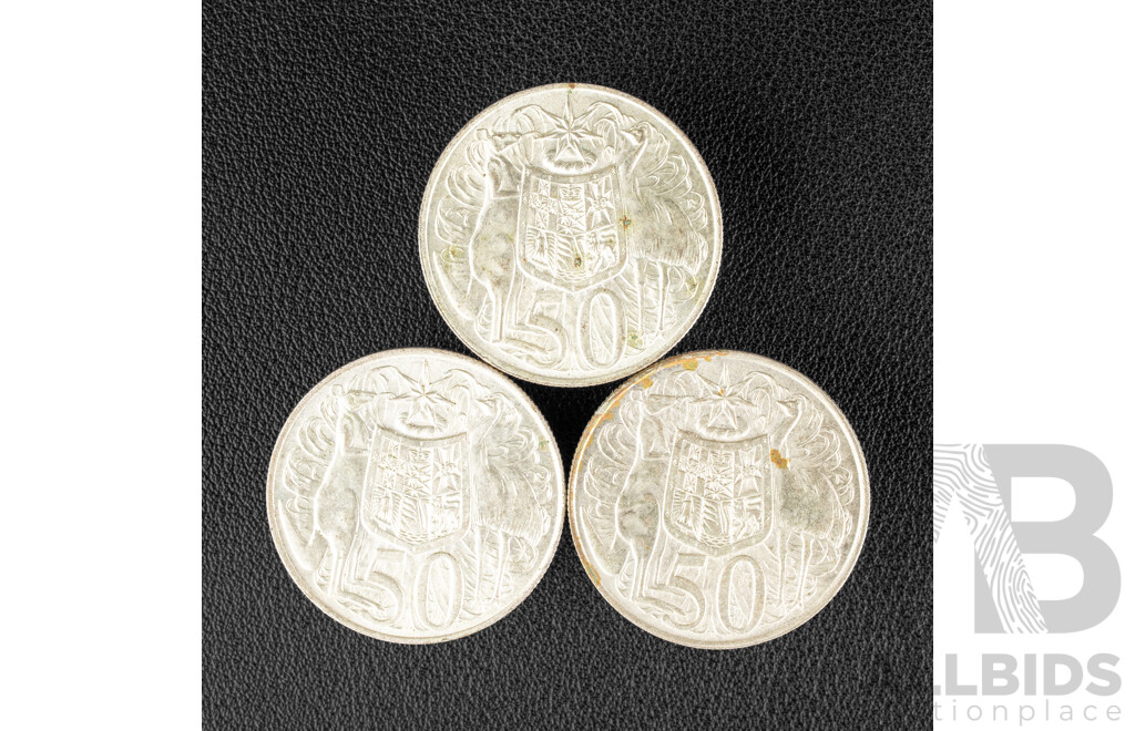 Three Australian 1966 Round Silver Fifty Cent Coins .800