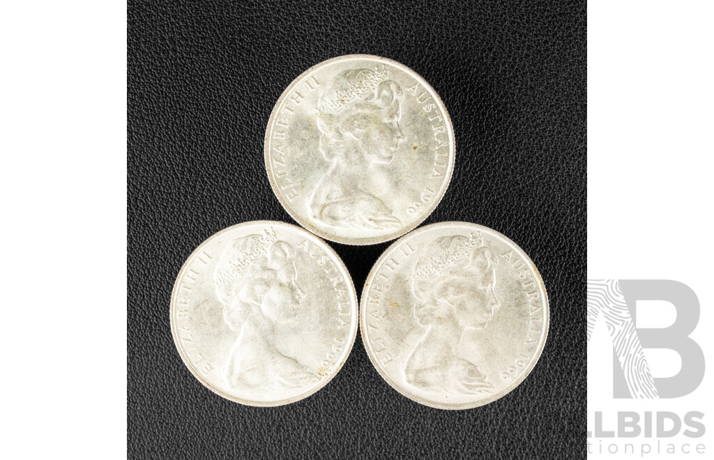 Three Australian 1966 Round Silver Fifty Cent Coins .800