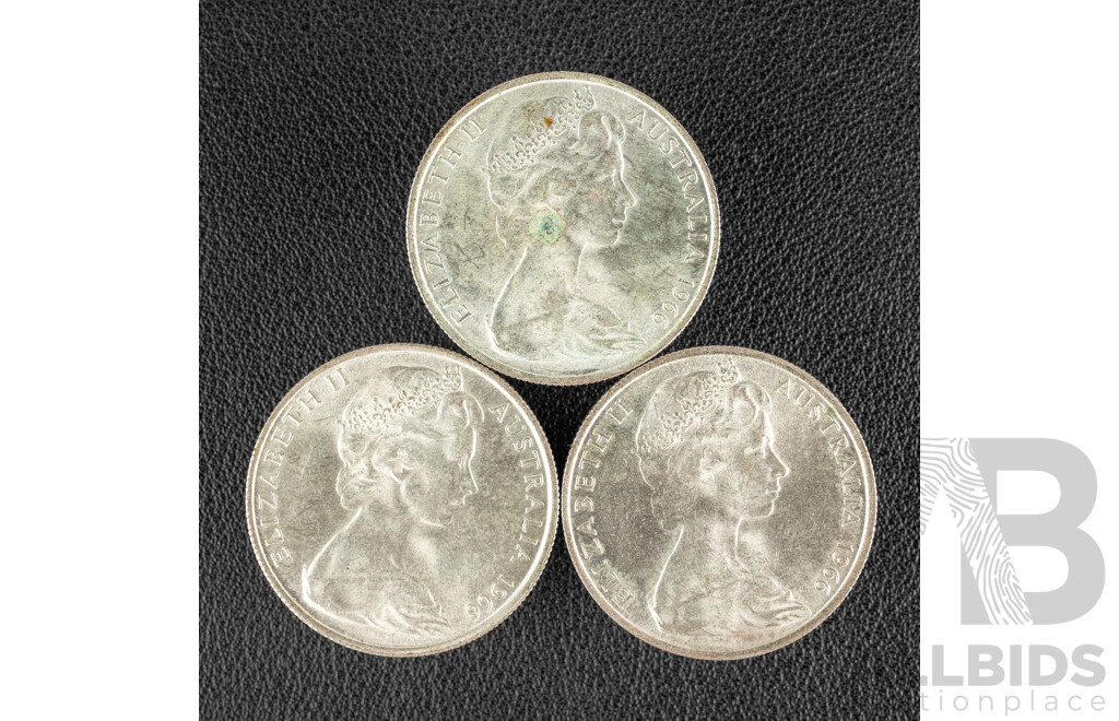 Three Australian 1966 Round Silver Fifty Cent Coins .800