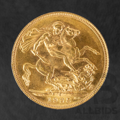 Australian 1925 KGV Gold Sovereign, Sydney Mint, High Grade .917