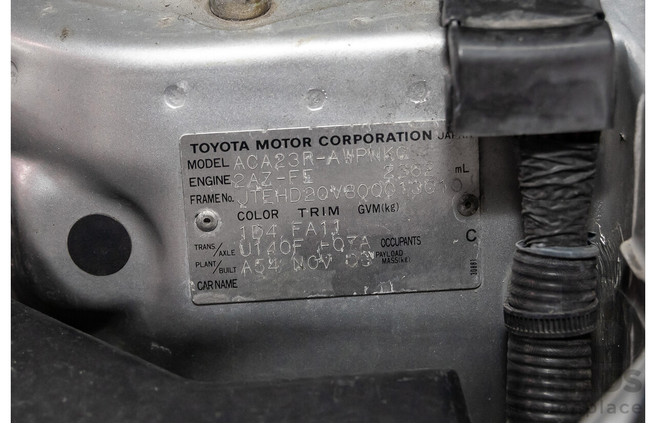12/2003 Toyota Rav4 CV 4WD ACA23R 4d Wagon Silver 2.4L