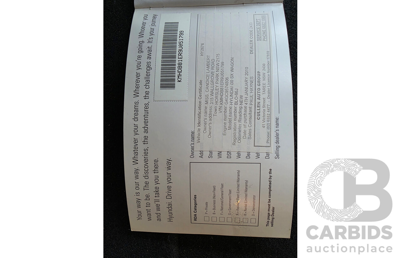 7/2009 Hyundai I30 cw SX 2.0L FWD MY09 4 Door Wagon Blue