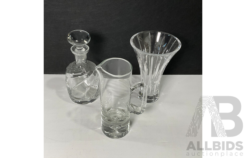 Collection of Glassware Including Krosno Pitcher