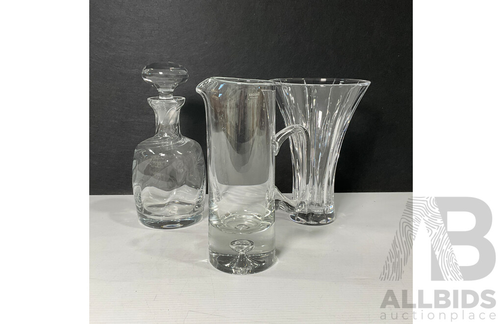 Collection of Glassware Including Krosno Pitcher