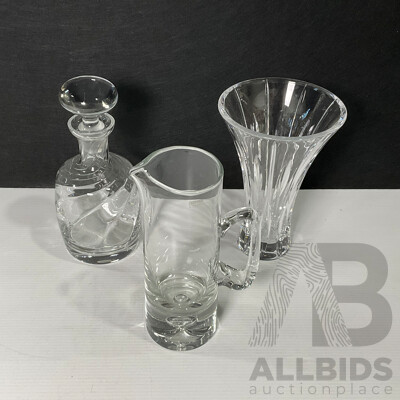 Collection of Glassware Including Krosno Pitcher