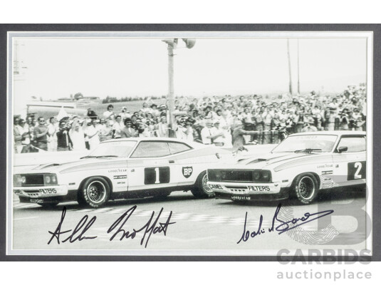 1660789 · Framed Signed Photo Montage of Bathurst Winner's Allan Moffit and Jacky Ickx with Colin Bond and Allan Hamilton
