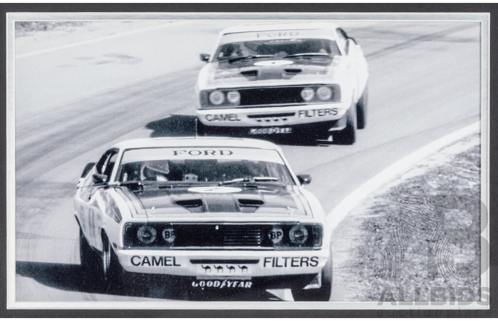 Framed Signed Photo Montage of Bathurst Winner's Allan Moffit and Jacky Ickx with Colin Bond and Allan Hamilton