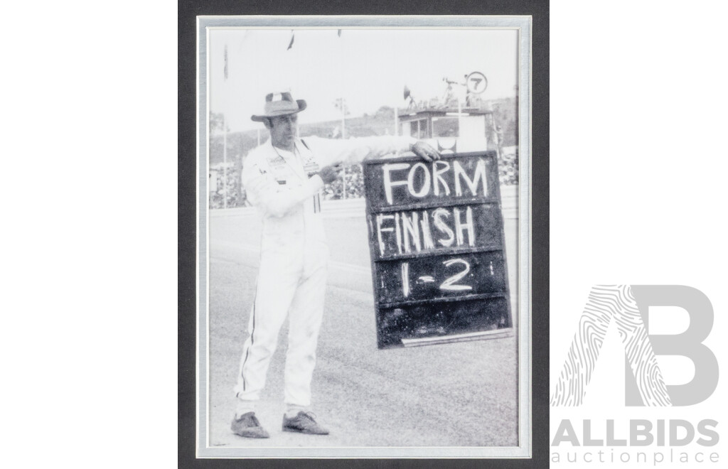Framed Signed Photo Montage of Bathurst Winner's Allan Moffit and Jacky Ickx with Colin Bond and Allan Hamilton