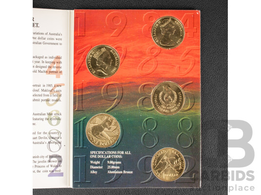 1660980 · Australian RAM UNC One Dollar Coins 1984,1985,1986,1988,1992