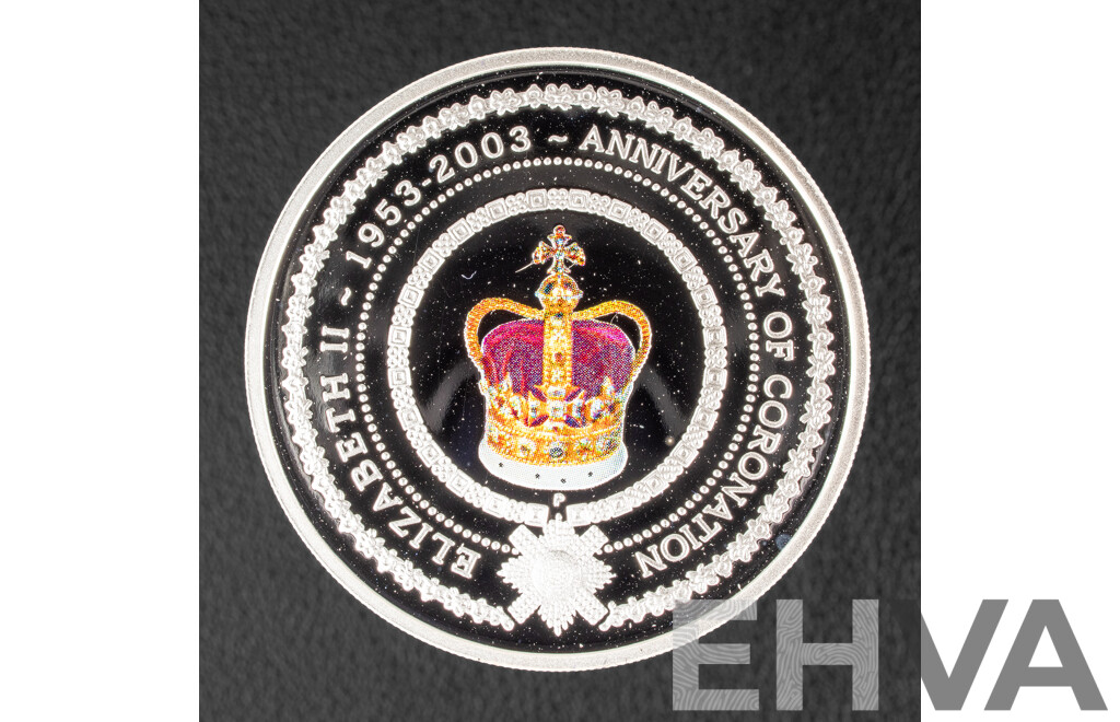 Australian Perth Mint 2003 Silver Coloured One Dollar Coin, Coronation Anniversary .999