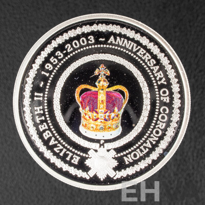 Australian Perth Mint 2003 Silver Coloured One Dollar Coin, Coronation Anniversary .999