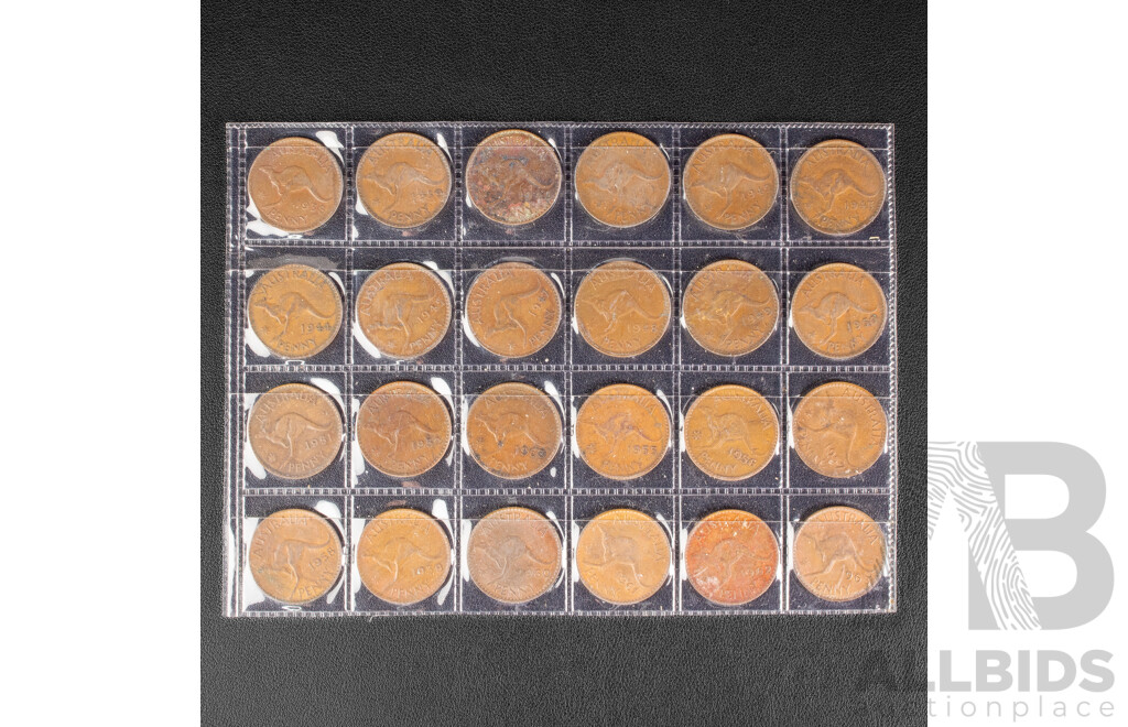 Twenty four Australian Pennies 1938-1963