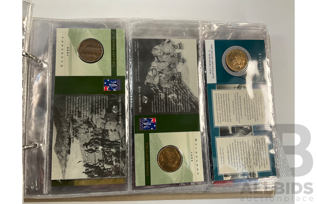 Fifty Six Australian Commemorative Carded One Dollar, Many Sets and Mint Marked
