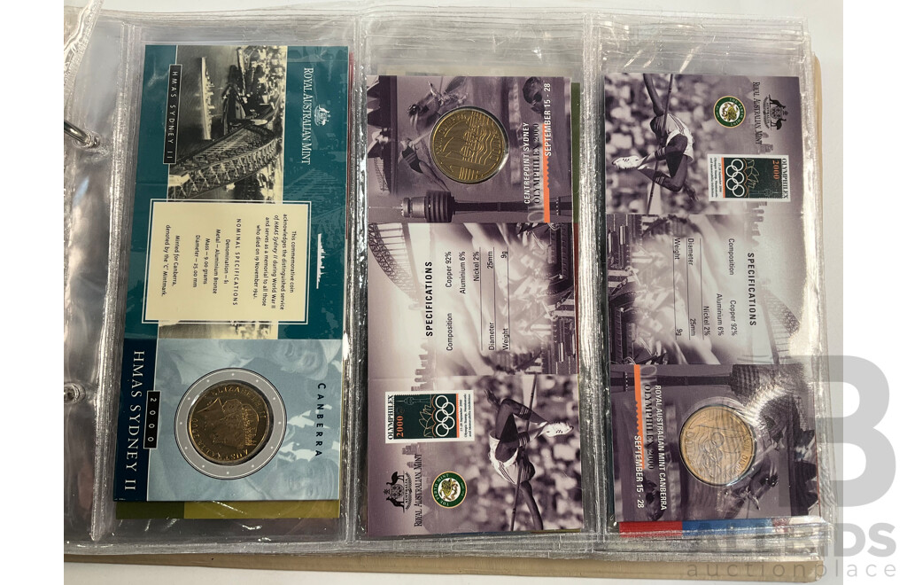 Fifty Six Australian Commemorative Carded One Dollar, Many Sets and Mint Marked