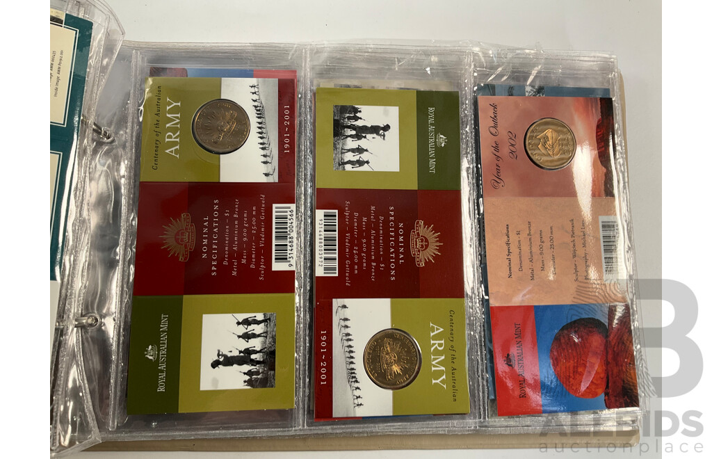 Fifty Six Australian Commemorative Carded One Dollar, Many Sets and Mint Marked