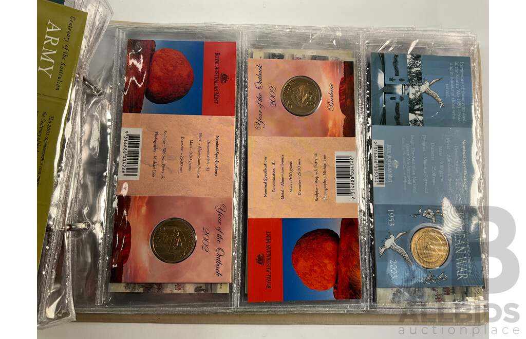 Fifty Six Australian Commemorative Carded One Dollar, Many Sets and Mint Marked