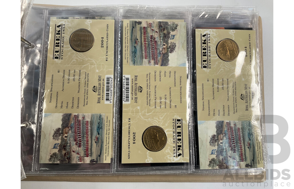 Fifty Six Australian Commemorative Carded One Dollar, Many Sets and Mint Marked