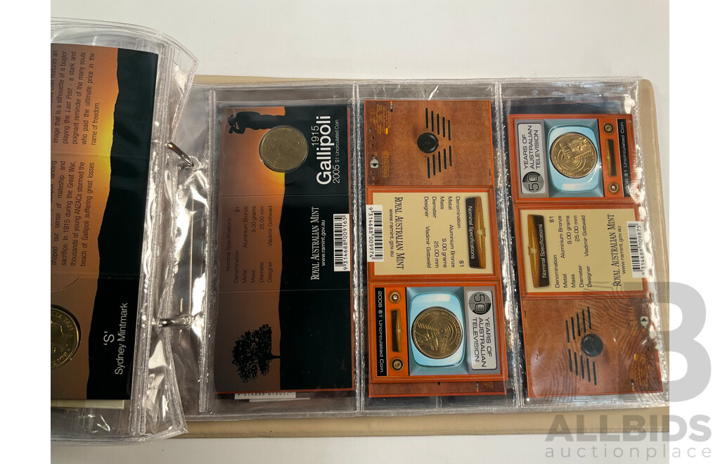 Fifty Six Australian Commemorative Carded One Dollar, Many Sets and Mint Marked