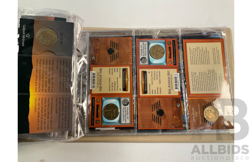 Fifty Six Australian Commemorative Carded One Dollar, Many Sets and Mint Marked