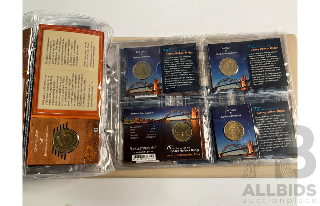 Fifty Six Australian Commemorative Carded One Dollar, Many Sets and Mint Marked