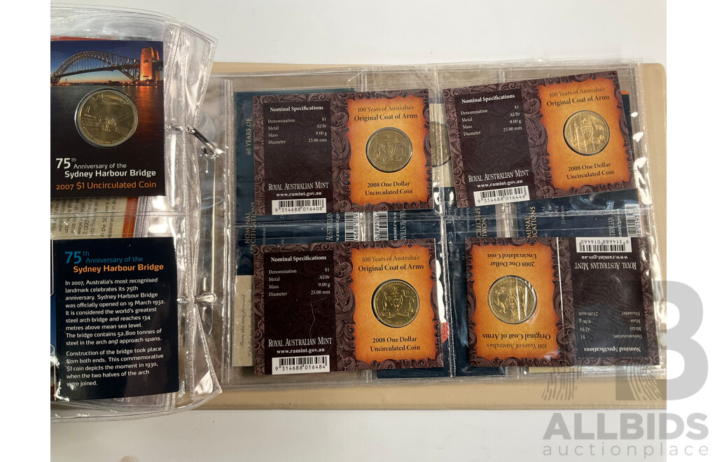 Fifty Six Australian Commemorative Carded One Dollar, Many Sets and Mint Marked
