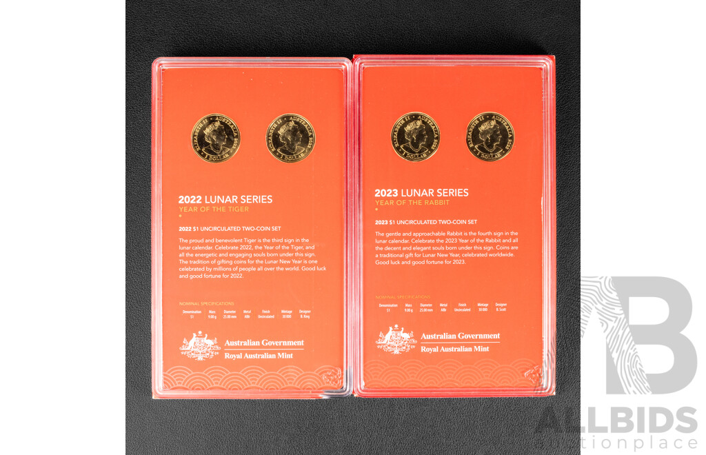 Two Australian RAM 2022 2023 Lunar Coin Sets