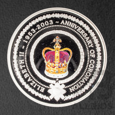 Australian Perth Mint 2003 Silver Coloured One Dollar Coin, Coronation Anniversary .999