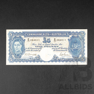 Australian 1941 Five Pound Note Armitage/McFarlane , R46 R71 084011