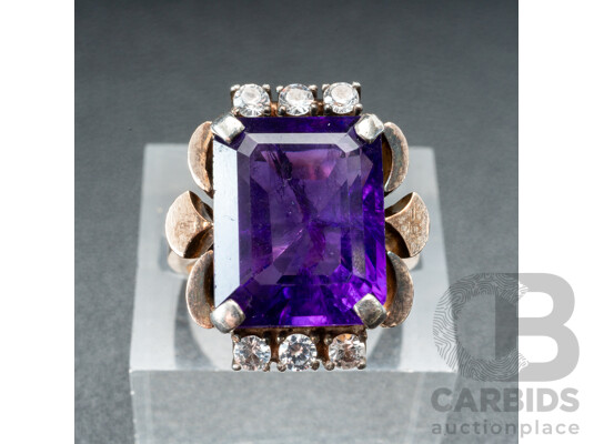 Vintage 9ct White Gold with Amethyst & White Sapphires Ring - Size L