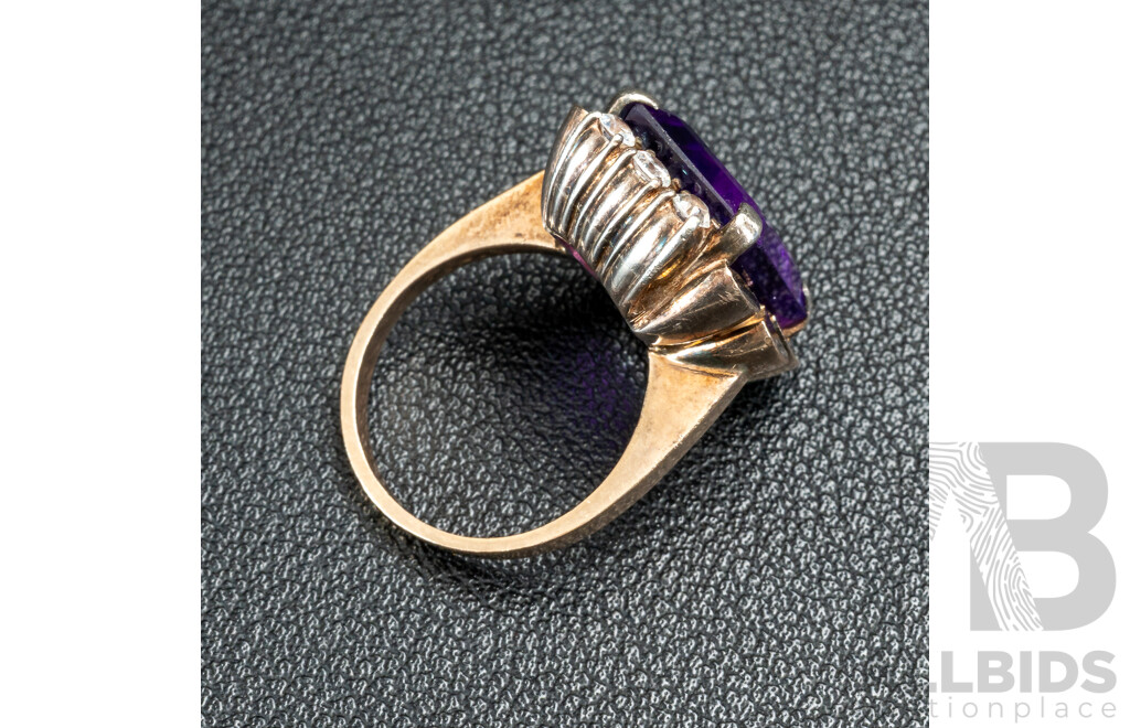 Vintage 9ct White Gold with Amethyst & White Sapphires Ring - Size L