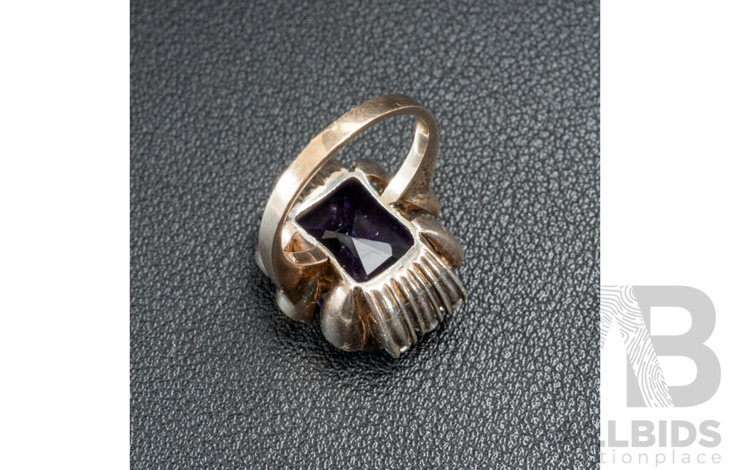 Vintage 9ct White Gold with Amethyst & White Sapphires Ring - Size L