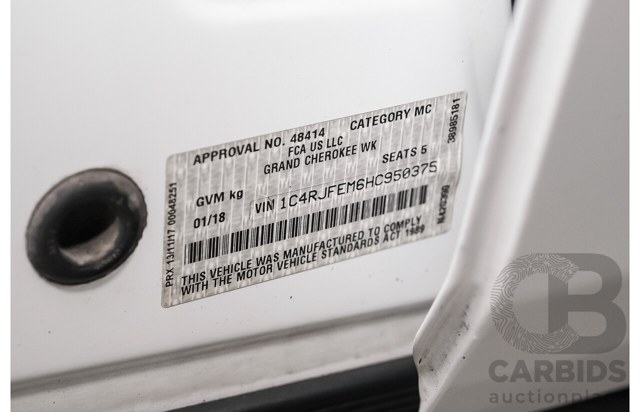 01/2018 Jeep Grand Cherokee LAREDO 4x4 WK MY17 4D Wagon White 3.0L