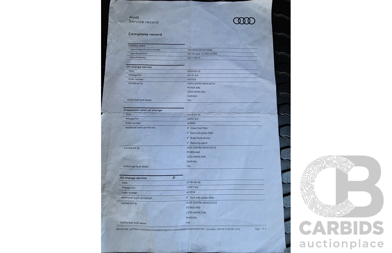 5/2017 Audi Q2 2.0 TDI Quattro Sport (AWD) GA MY17 4d Wagon Glacier White Metallic Turbo 2.0L