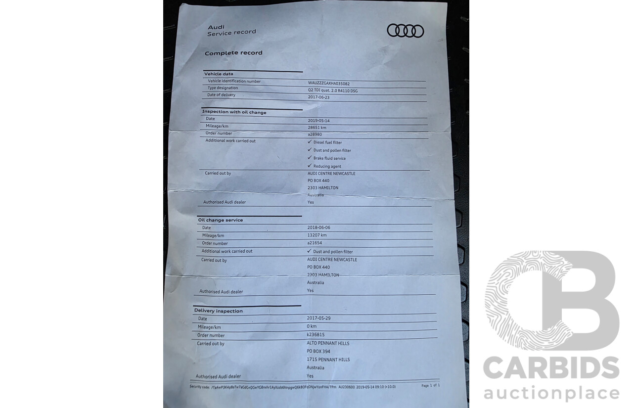 5/2017 Audi Q2 2.0 TDI Quattro Sport (AWD) GA MY17 4d Wagon Glacier White Metallic Turbo 2.0L