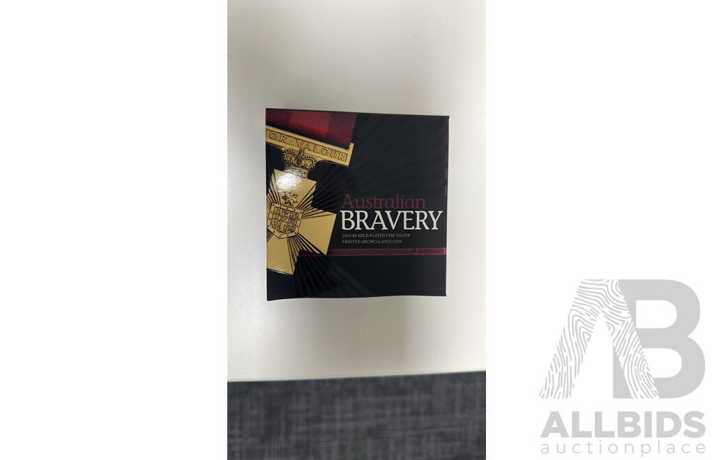 L50 - 2015 $5 Australian Bravery Gold-Plated Fine Silver 1oz Frosted Uncirculated Coin (Royal Australian Mint)