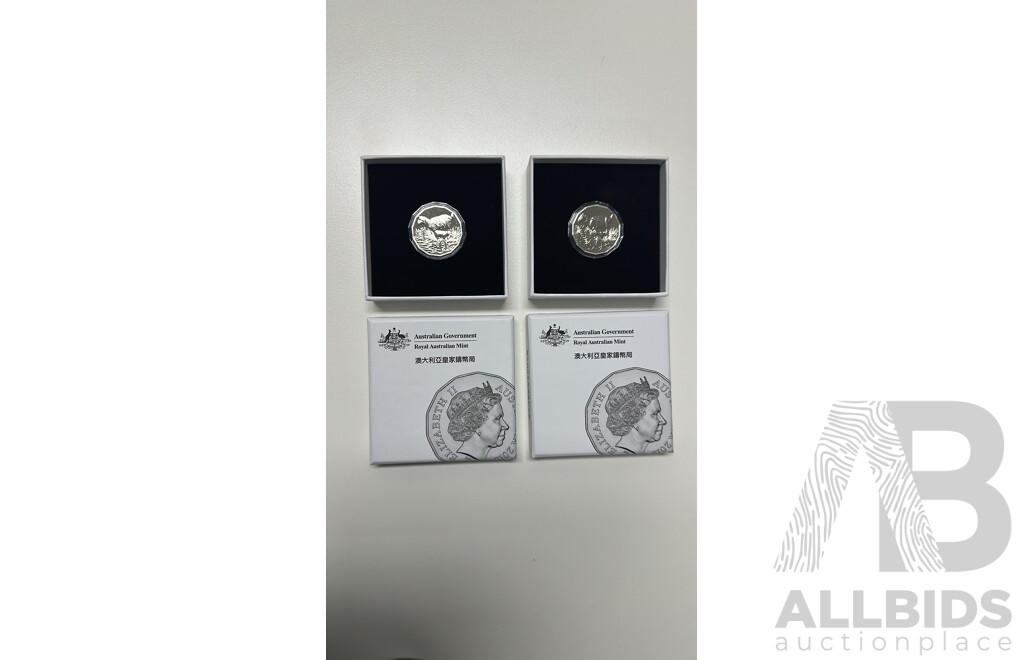 L51 - 2015 Royal Australian Mint 50c Lunar New Year of the Goat Tetra-Decagonal Coin x2