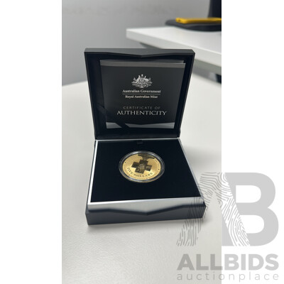L50 - 2015 $5 Australian Bravery Gold-Plated Fine Silver 1oz Frosted Uncirculated Coin (Royal Australian Mint)