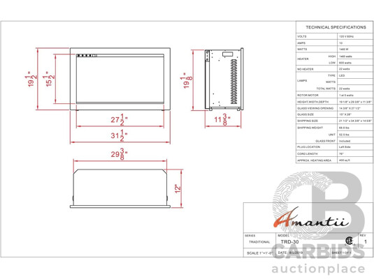 1661757 · Amantii Electric Fireplace Insert  (TRD-30)