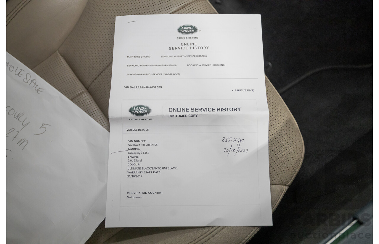 10/2017 Land Rover Discovery TD4 SE (AWD) MY17 4d Wagon Santorini Black Metallic Turbo Diesel 2.0L