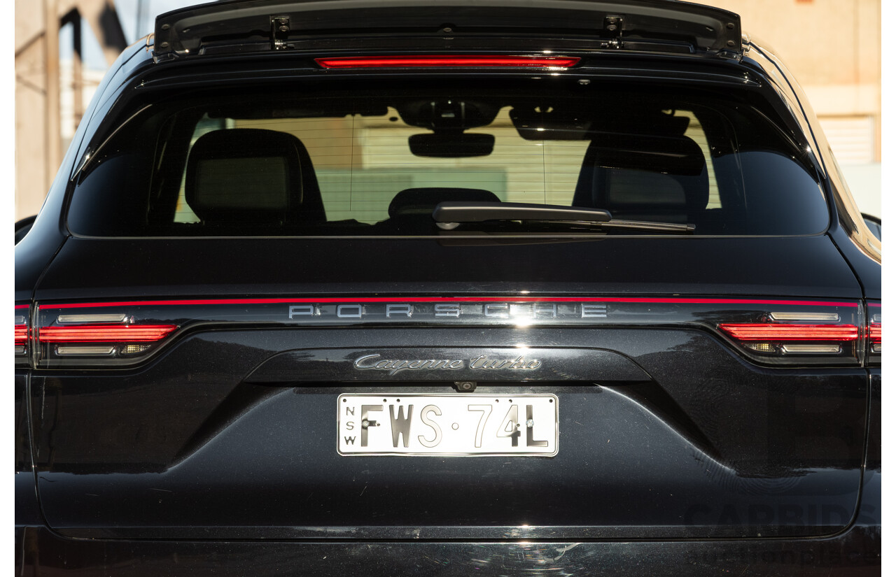 08/2018 Porsche Cayenne Turbo (AWD) 9YA MY19 4d Wagon Jet Black Metallic Twin Turbo V8 4.0L