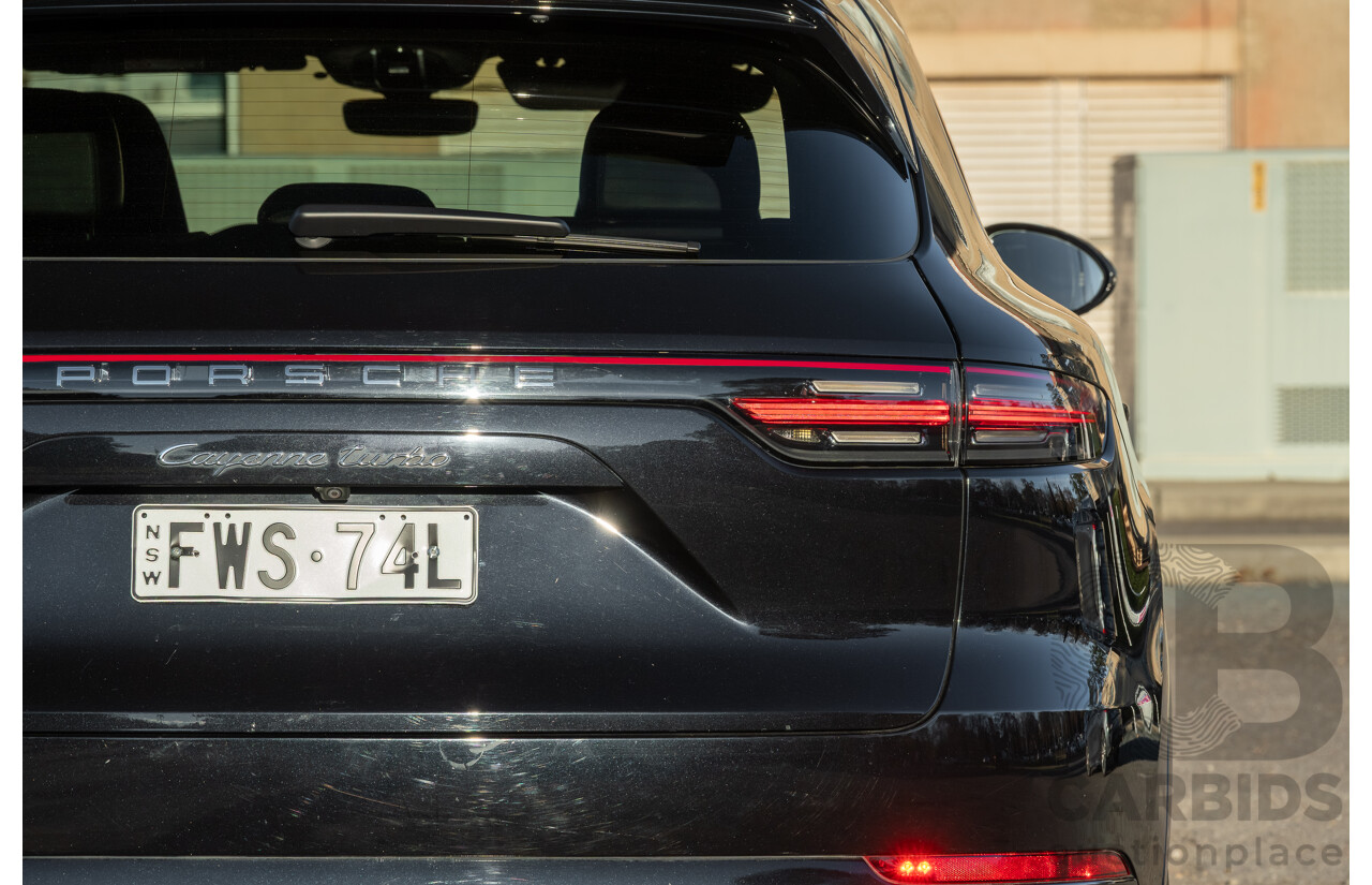 08/2018 Porsche Cayenne Turbo (AWD) 9YA MY19 4d Wagon Jet Black Metallic Twin Turbo V8 4.0L