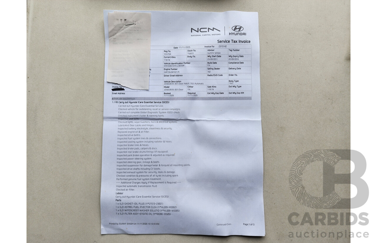9/2011 Hyundai i30 SX FD MY11 5d Hatchback Silver 1.6L