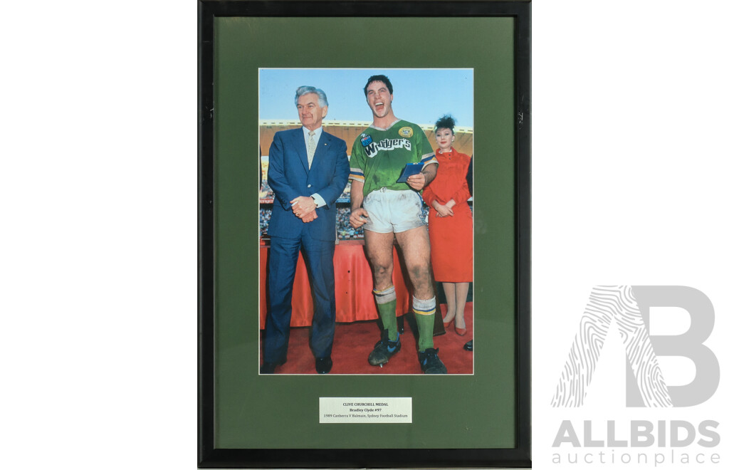 1661164 · Framed Photo Print of Canberra Raiders Bradley Clyde with Bob Hawke