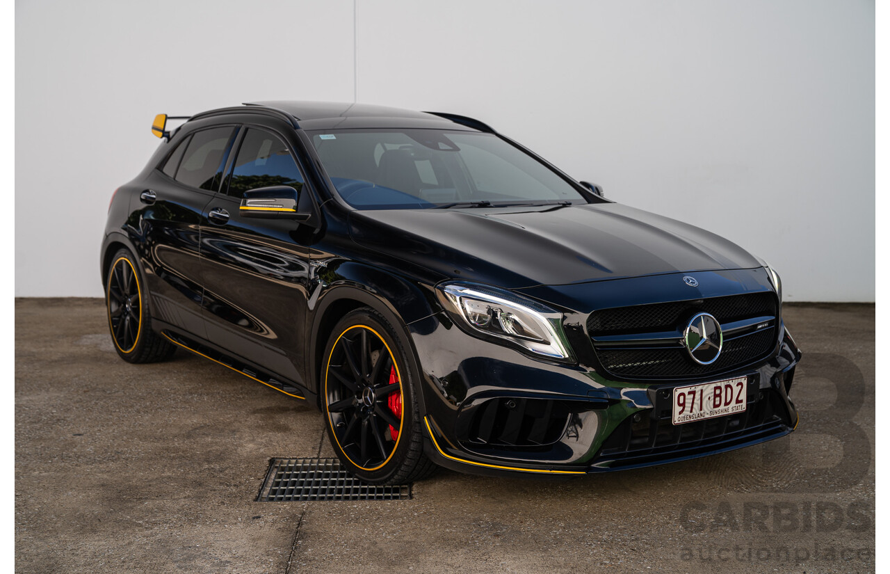 12/2017 Mercedes Benz GLA45 AMG Yellow Night Edition 4matic (AWD) X156 MY18 4d Wagon Cosmos Black Metallic Turbo 2.0L